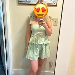 Green Sleeveless Top and Shorts Set